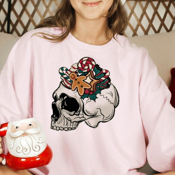 Desert Bloom Darlin Sweaters - Festive Christmas Skull Pink Sweatshirt